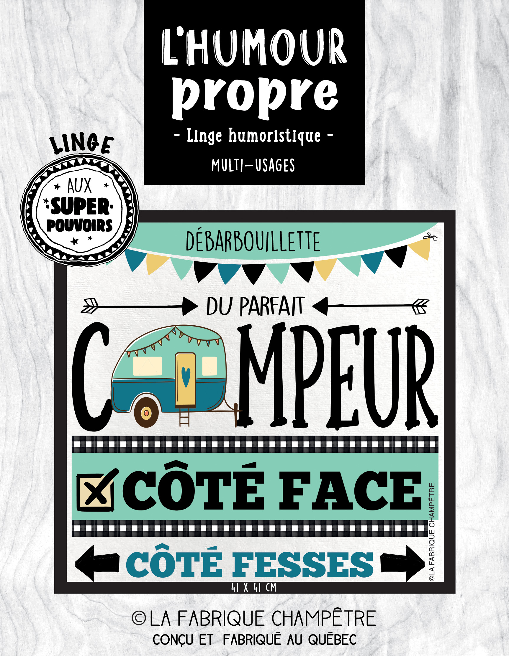 Linge multi-usages - Campeur côté face, côté fesses turquoise