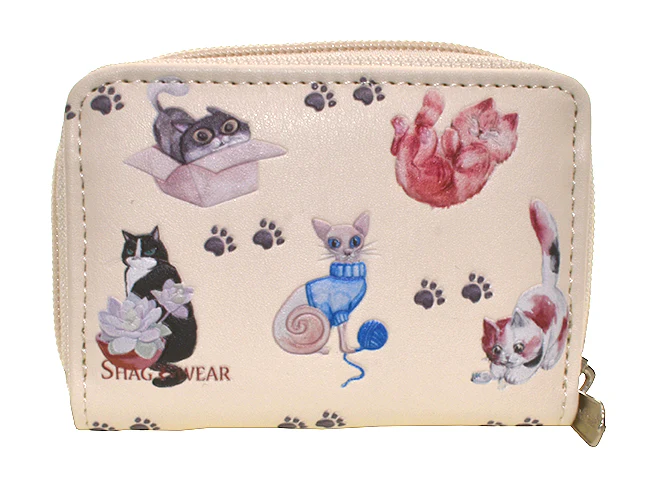 Porte-monnaie et porte cartes crème - Chats joueurs