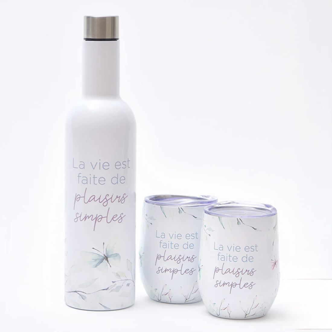 Ensemble de bouteille de verres en acier inoxydable Trios bonheur par Chantal Lacroix – Image 2