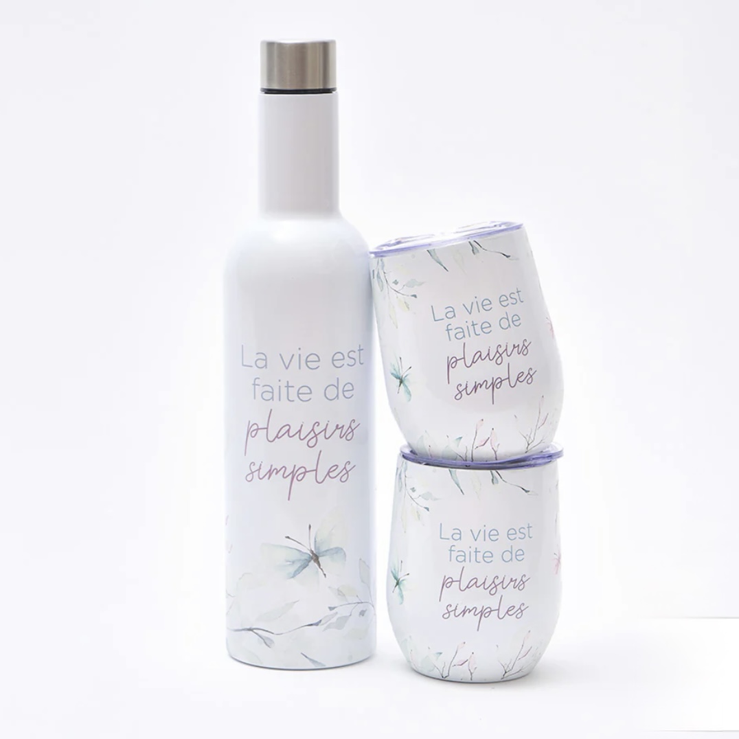 Ensemble de bouteille de verres en acier inoxydable Trios bonheur par Chantal Lacroix – Image 3