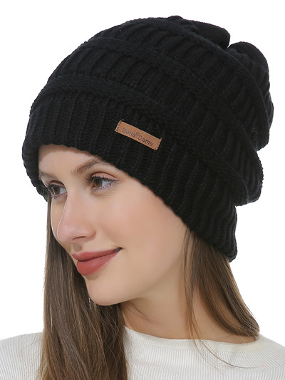 Bonnet en tricot doublé polaire noir – Image 3