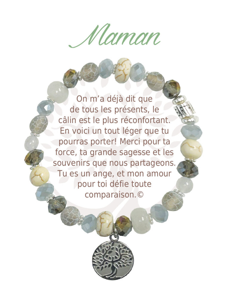 Bracelet semi-précieuses avec message maman - Argent