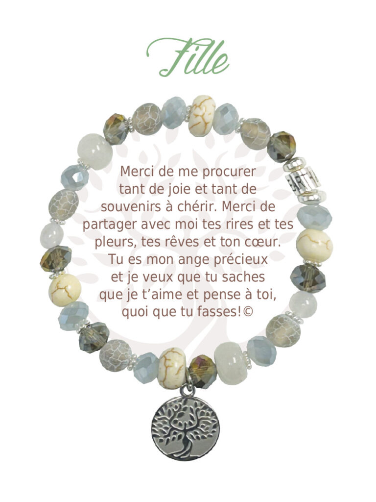 Bracelet semi-précieuses avec message fille - Argent