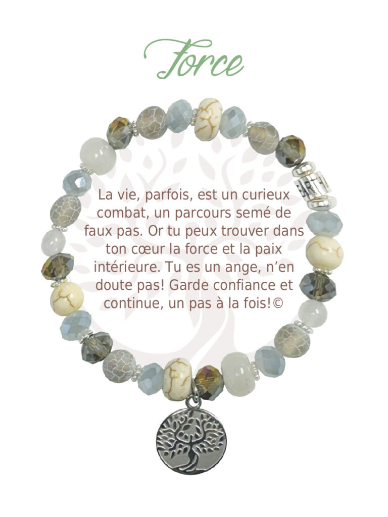 Bracelet semi-précieuses avec message force - Argent