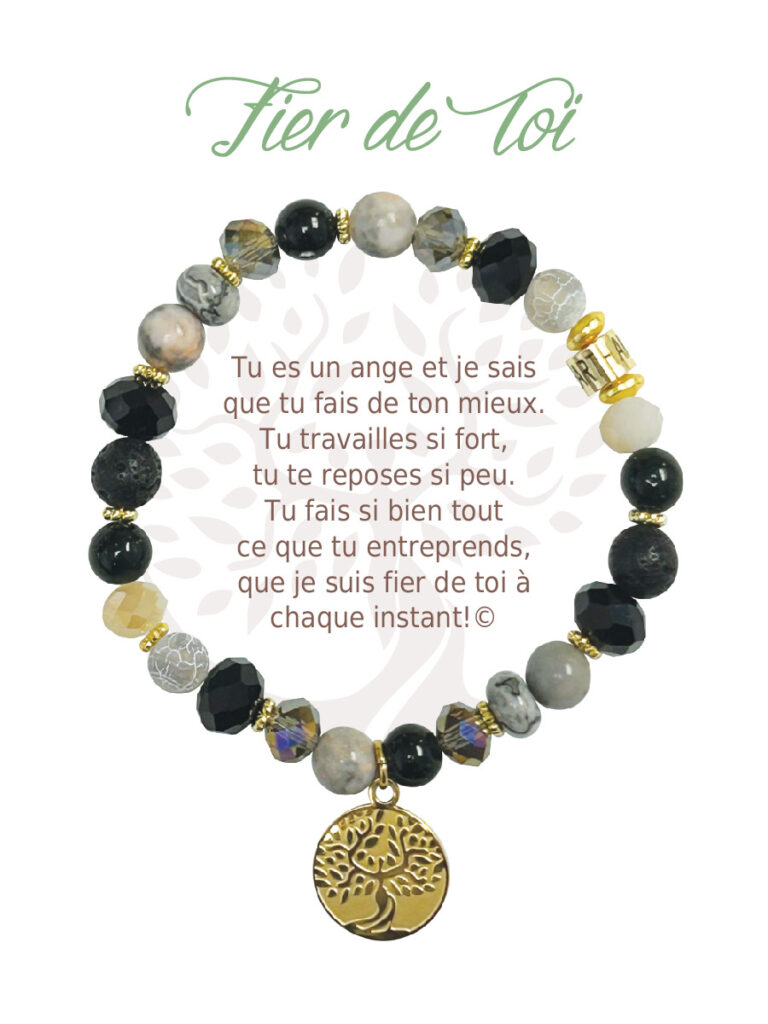 Bracelet semi-précieuses avec message fier de toi - Noir