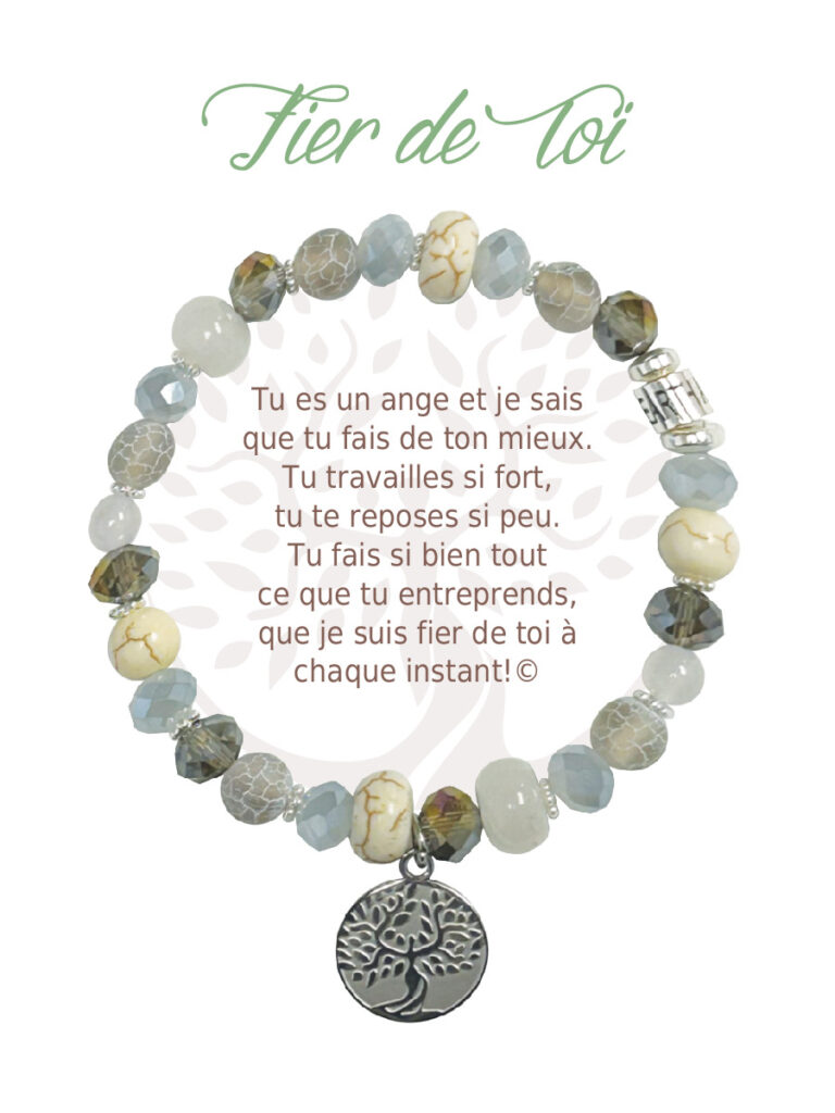 Bracelet semi-précieuses avec message fier de toi - Argent
