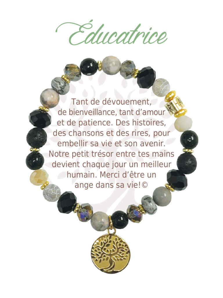 Bracelet semi-précieuses avec message éducatrice - Noir