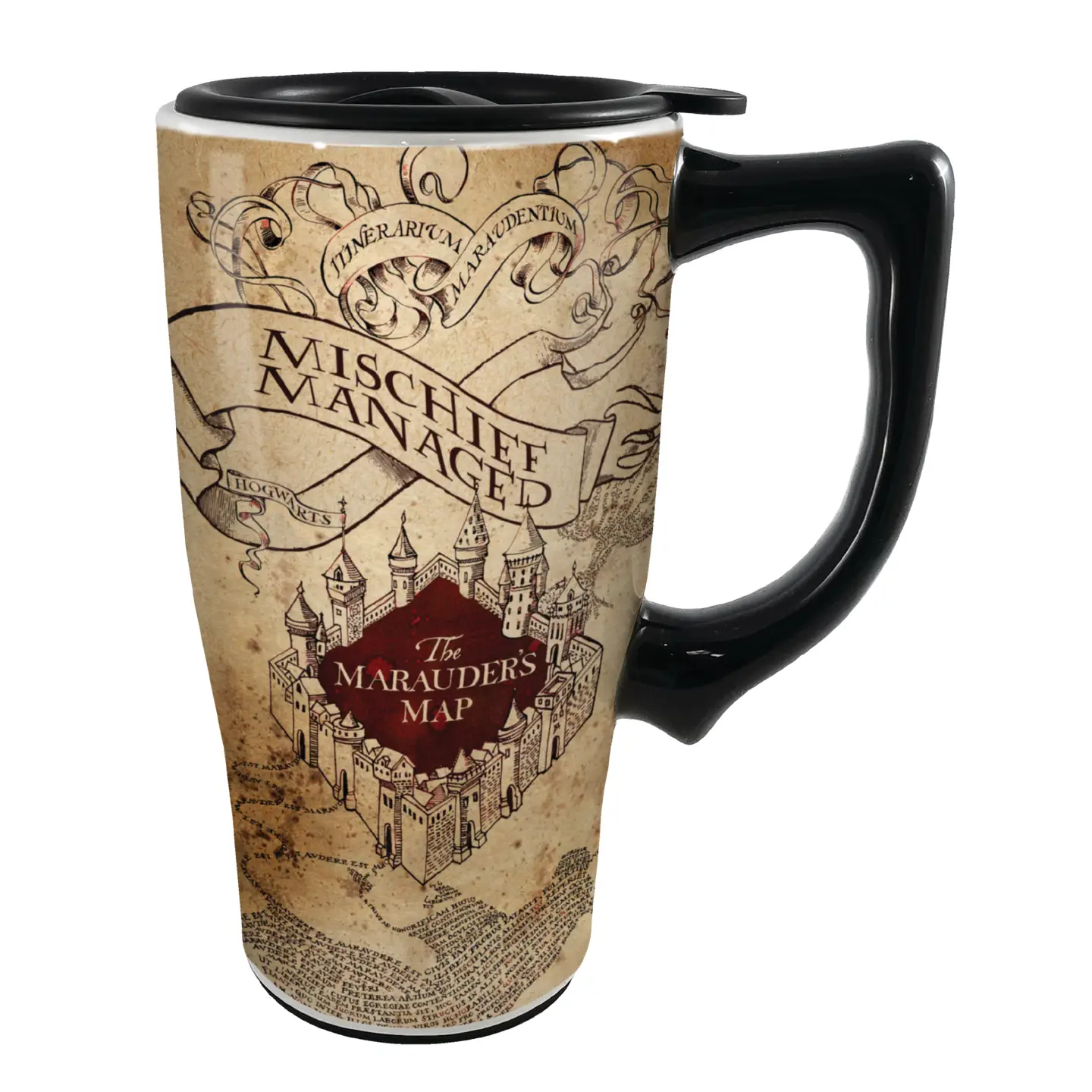 Tasse à café de voyage en céramique avec couvercle anti-déversement - Carte du Maraudeur (Harry Potter)