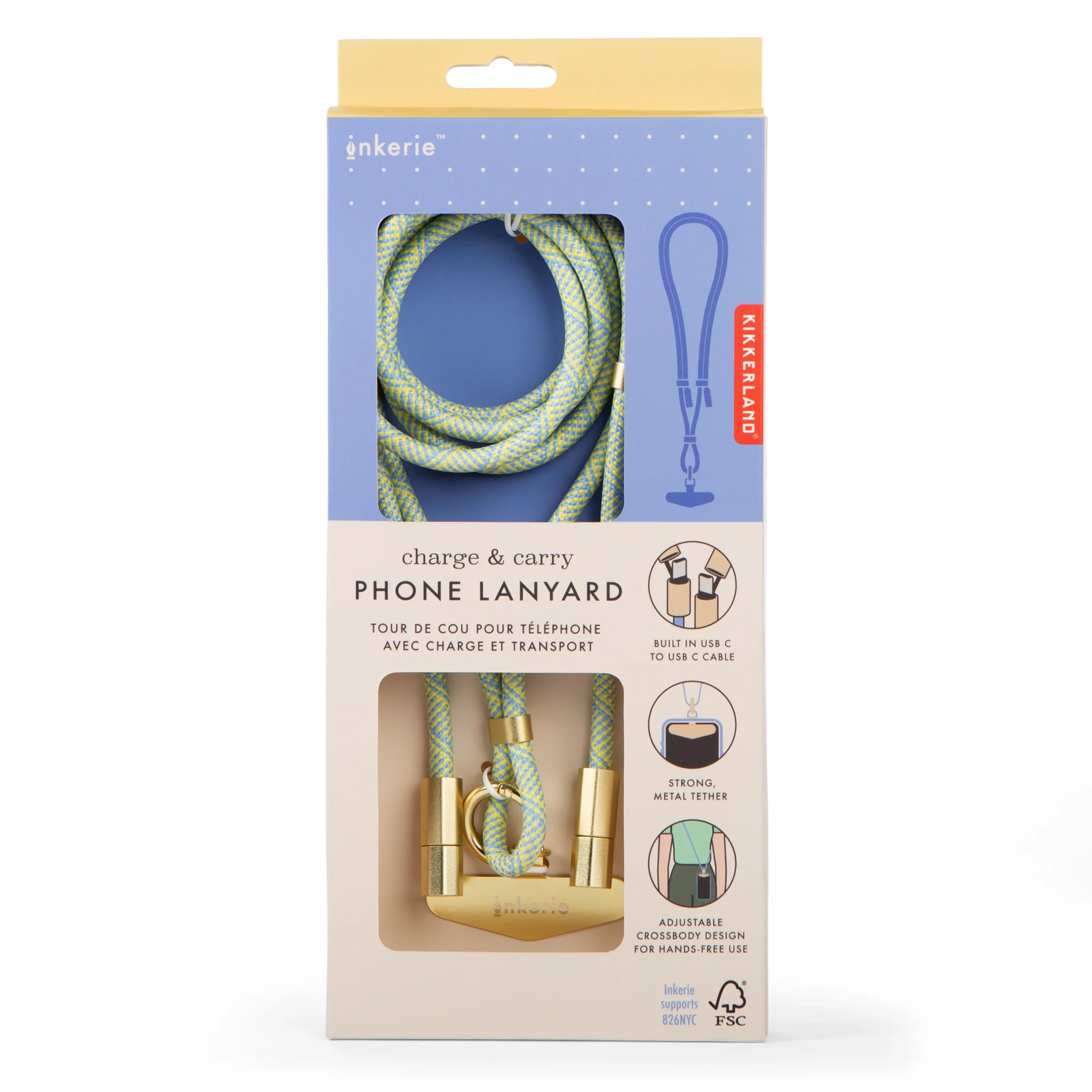 Lanière pour téléphone transportable avec câble de chargement - bleu – Image 5