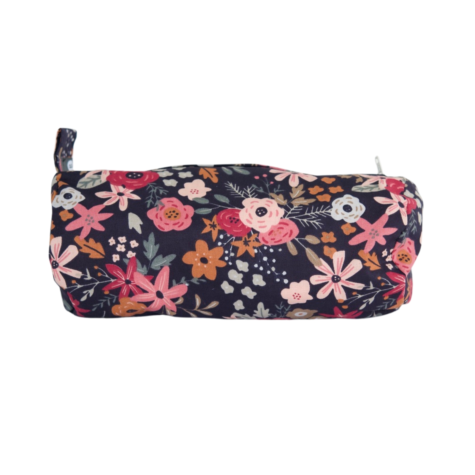 Étui à crayon ou sac à cosmétique en coton format petit noir avec des motifs de fleurs - Baluchon