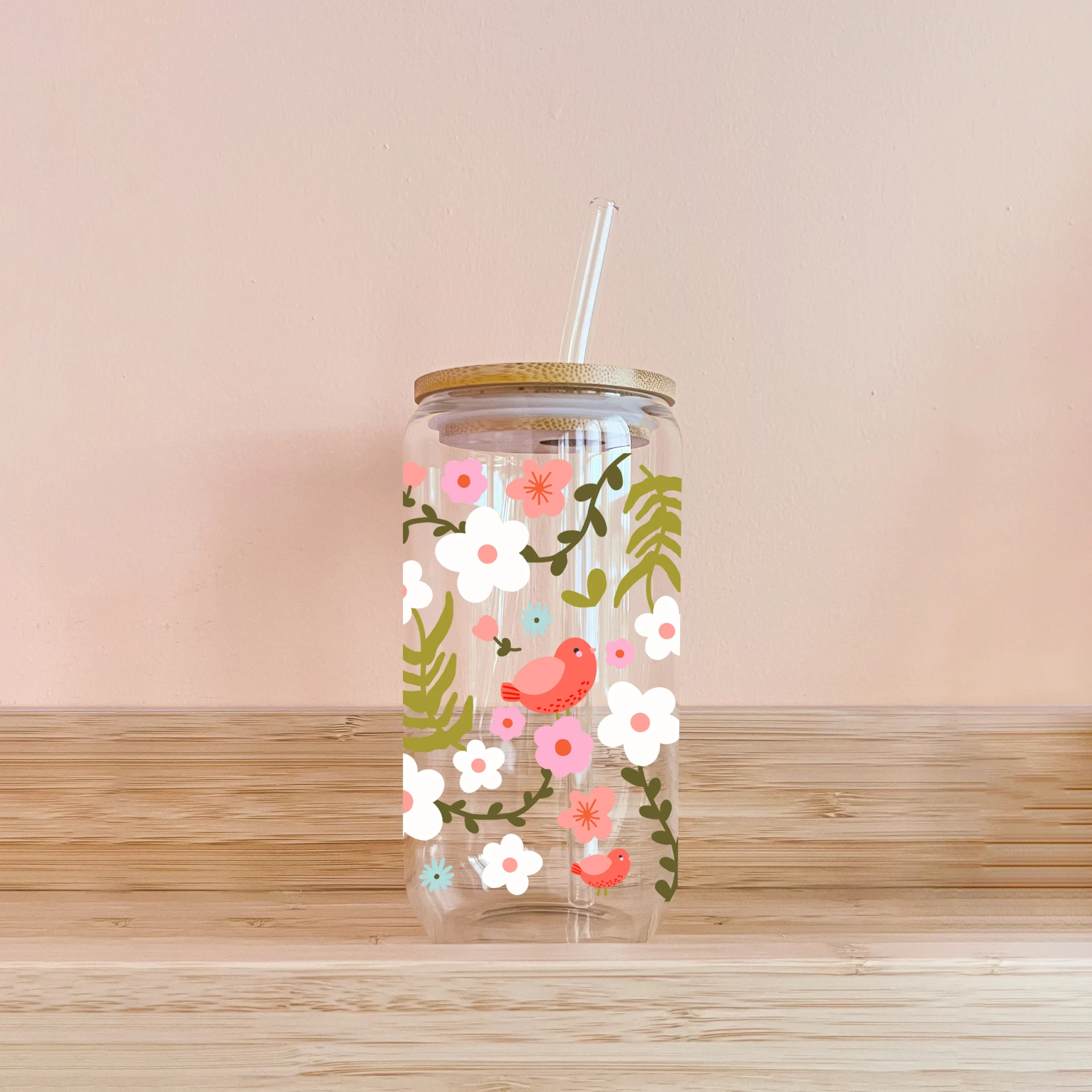 Verre 16 oz avec couvercle en bambou Hymne au printemps - Mömy