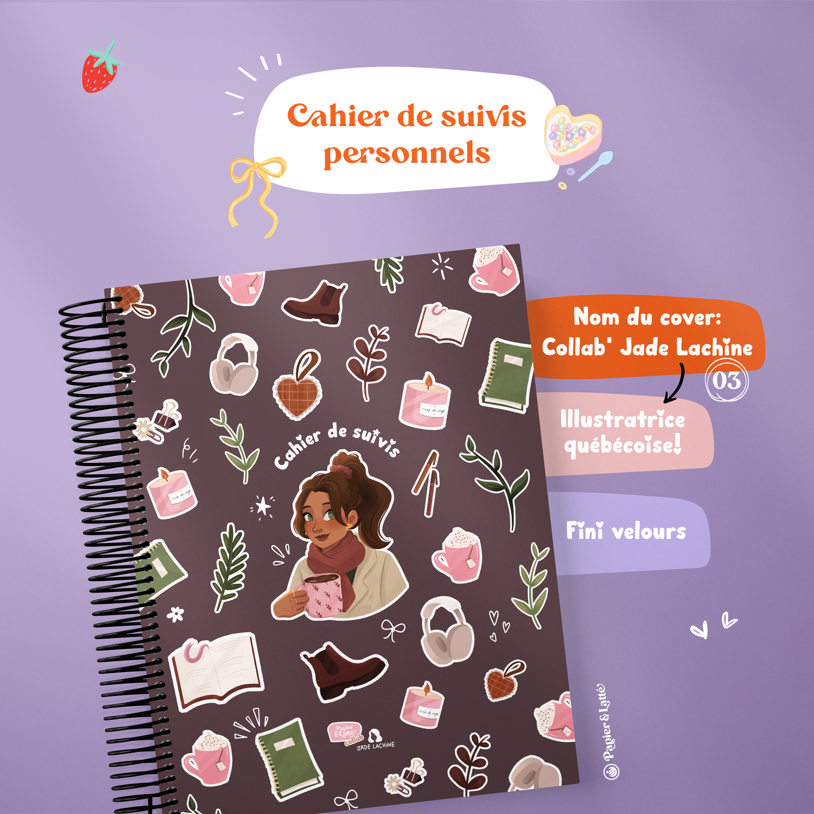 Cahier de survis personnel compact avec illustration, ton allié pour une année complète G. Collab. jade lachine - Papier Latté