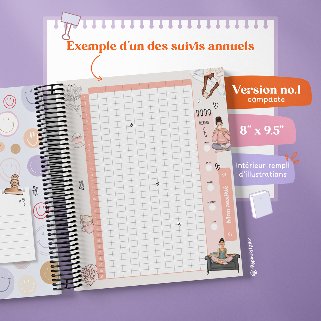 Cahier de survis personnel compact avec illustration, ton allié pour une année complète Café Eleonora - Papier Latté – Image 3