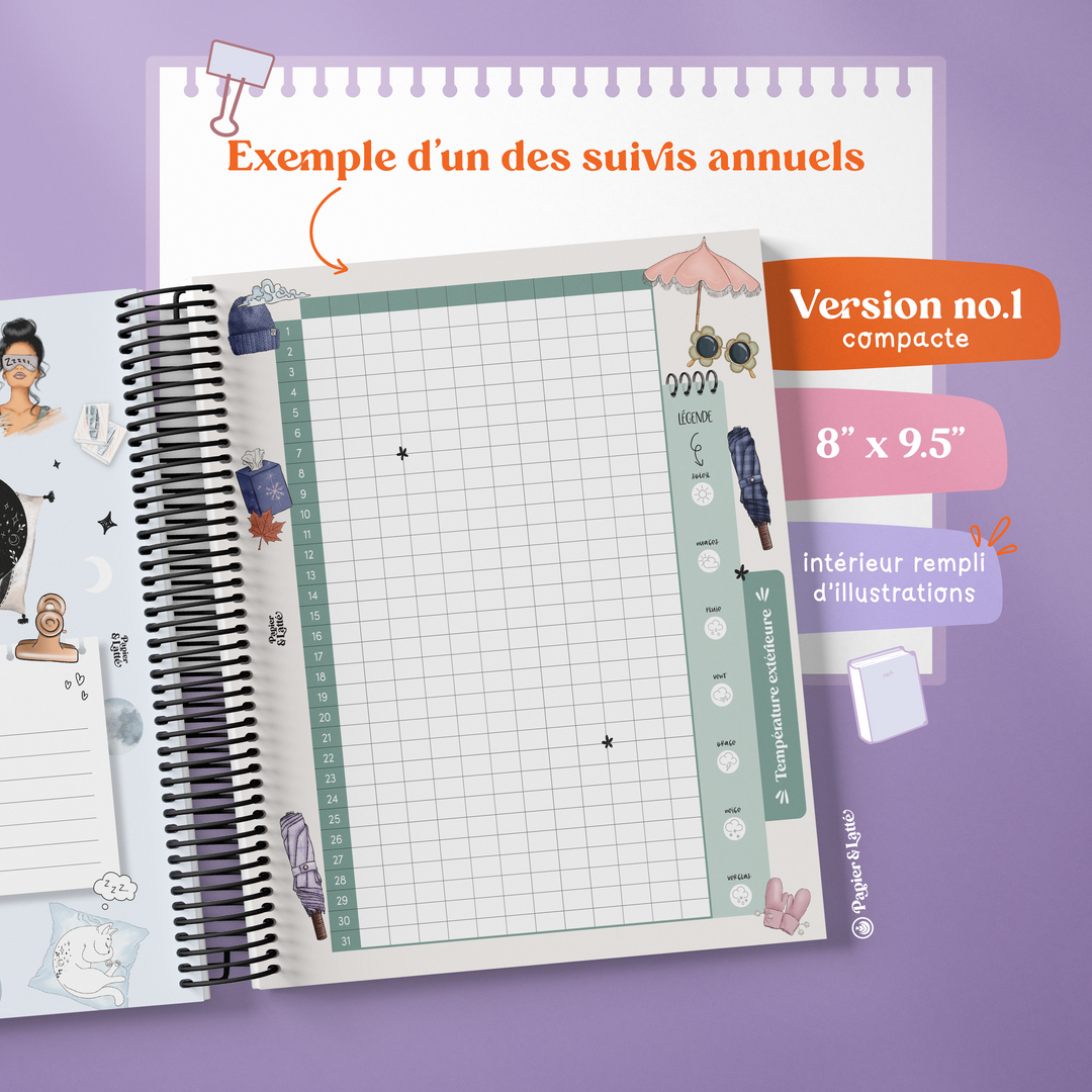Cahier de survis personnel compact avec illustration, ton allié pour une année complète Café Eleonora - Papier Latté – Image 10