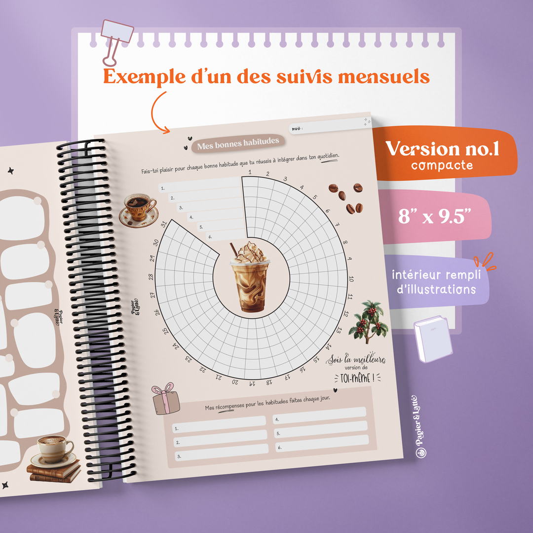 Cahier de survis personnel compact avec illustration, ton allié pour une année complète Café Eleonora - Papier Latté – Image 2