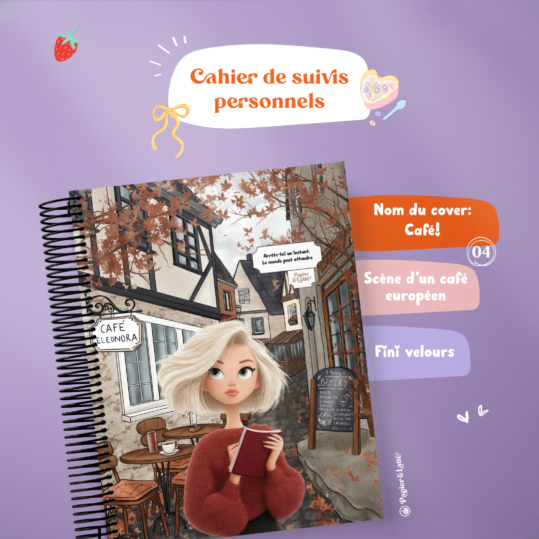 Cahier de survis personnel compact avec illustration, ton allié pour une année complète Café Eleonora - Papier Latté