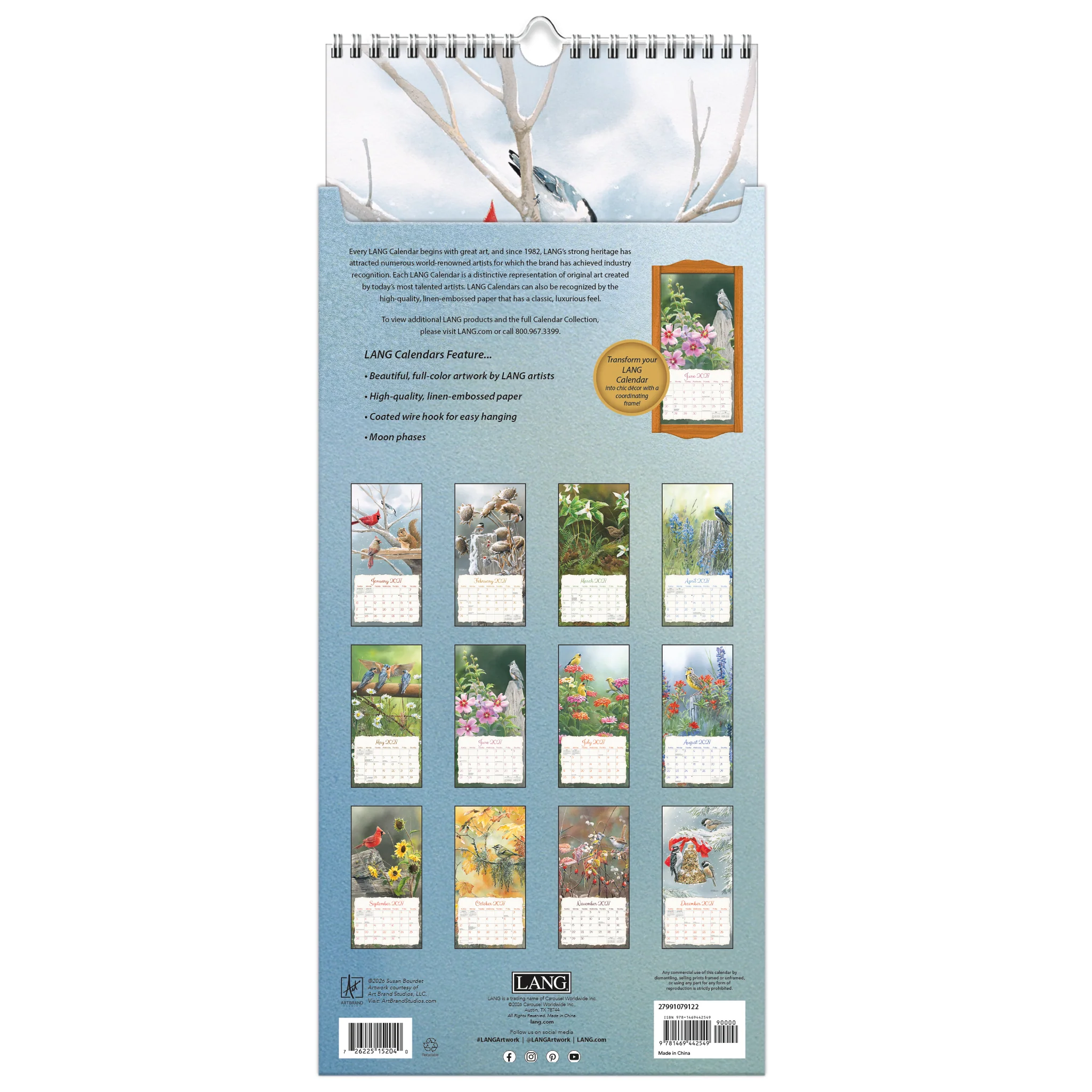 Calendrier mural vertical petit Songbirds 2027 - Lang – Image 2
