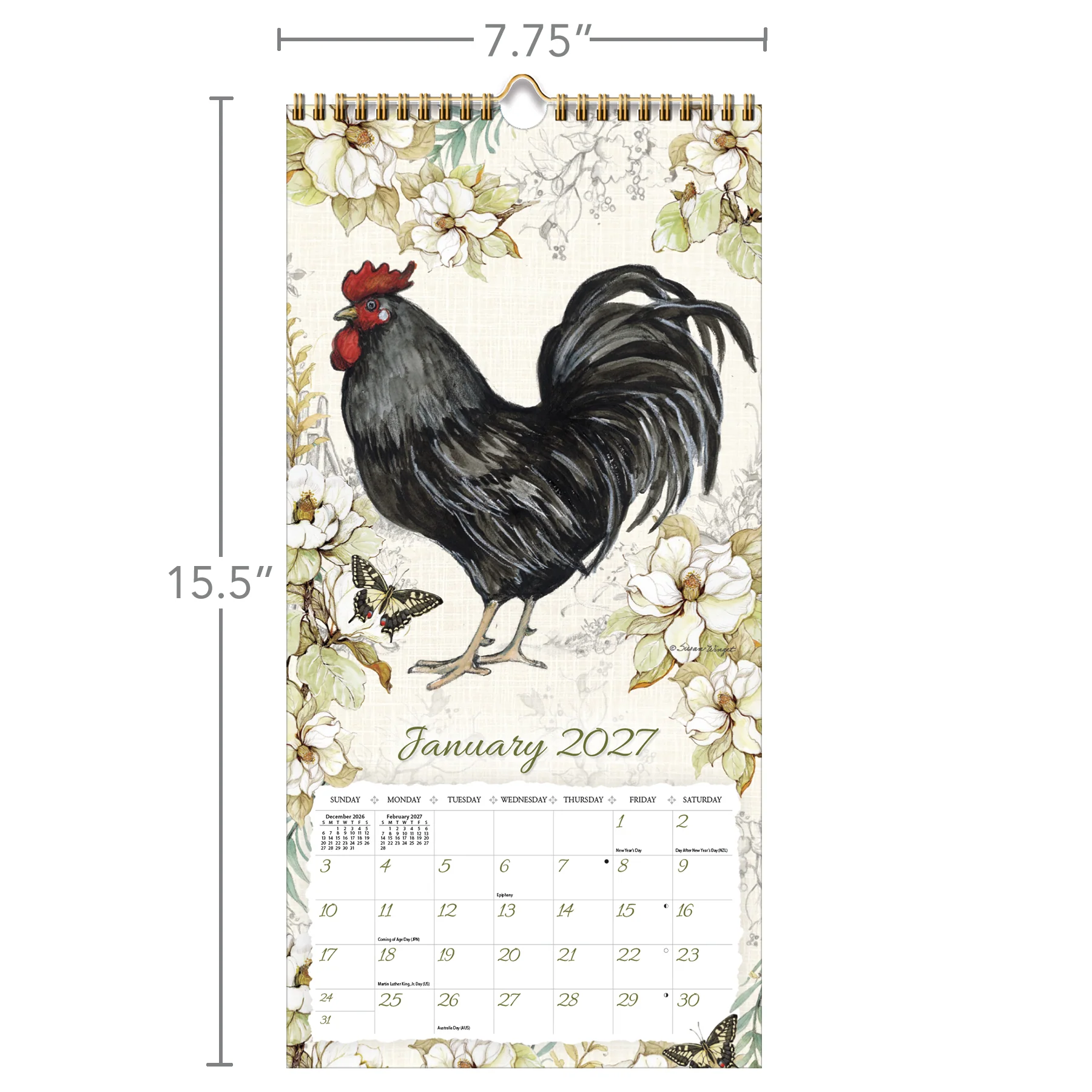 Calendrier mural vertical petit Proud Rooster 2027 - Lang – Image 4